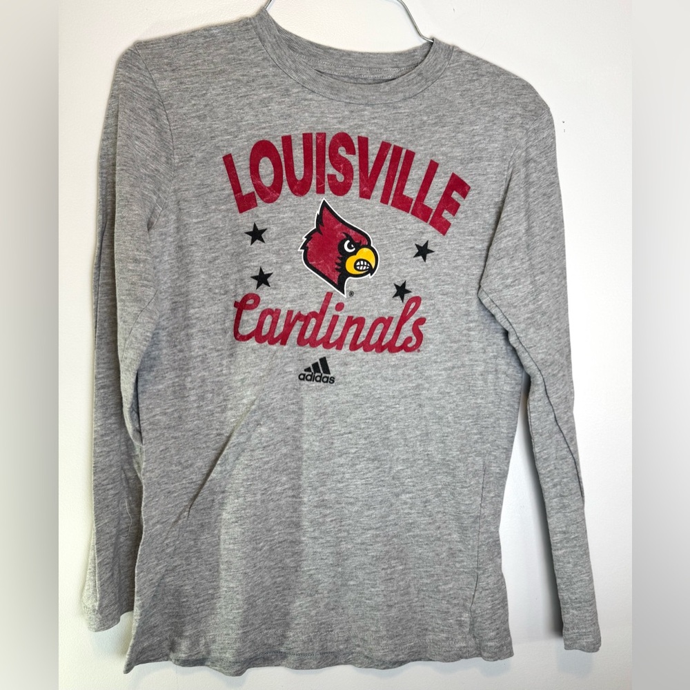 Adidas UofL Louisville Cardinals Gray Long Sleeve Tee Girls Juniors Size M 10/12